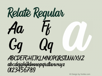 Relate Version 1.00; October 9, 2020; FontCreator 11.5.0.2427 64-bit Font Sample