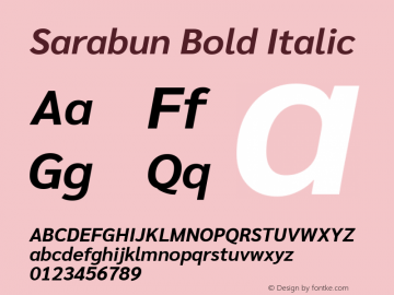 Sarabun Bold Italic Version 1.000 Font Sample