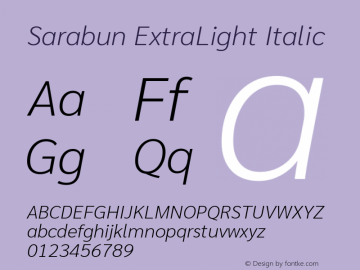 Sarabun ExtraLight Italic Version 1.000 Font Sample