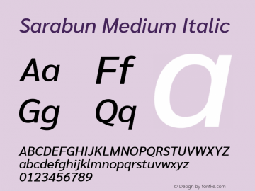 Sarabun Medium Italic Version 1.000 Font Sample