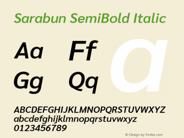 Sarabun SemiBold Italic Version 1.000 Font Sample