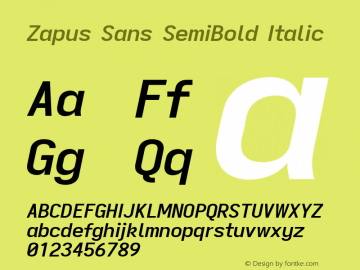 Zapus Sans SemiBold Italic Version 1.00;October 14, 2020;FontCreator 13.0.0.2655 64-bit; ttfautohint (v1.8.3) Font Sample