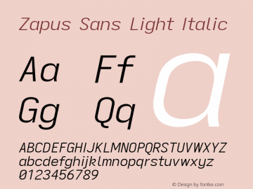 Zapus Sans Light Italic Version 1.00;October 14, 2020;FontCreator 13.0.0.2655 64-bit; ttfautohint (v1.8.3) Font Sample