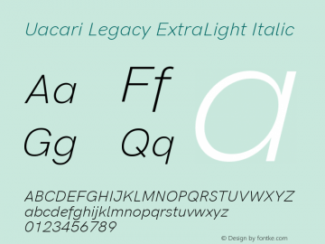 Uacari Legacy ExtraLight Italic Version 2.022;October 17, 2020;FontCreator 13.0.0.2681 64-bit; ttfautohint (v1.8.3)图片样张