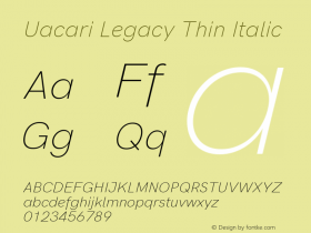 Uacari Legacy Thin Italic Version 2.022;October 17, 2020;FontCreator 13.0.0.2681 64-bit; ttfautohint (v1.8.3)图片样张