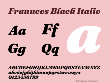 Fraunces 9pt Black Italic Version 1.000;[b76b70a41] Font Sample