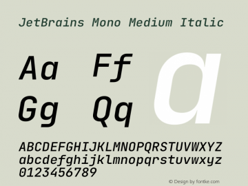 JetBrains Mono Medium Italic Version 2.211 Font Sample