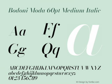 Bodoni Moda 60pt Medium Italic Version 2.004 Font Sample