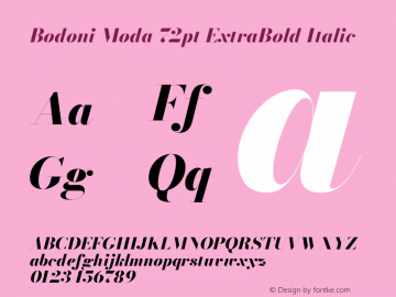 Bodoni Moda 72pt ExtraBold Italic Version 2.004 Font Sample