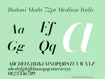 Bodoni Moda 72pt Medium Italic Version 2.004 Font Sample
