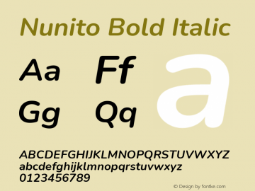 Nunito Bold Italic Version 3.601; ttfautohint (v1.8.2.53-6de2)图片样张