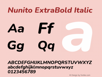 Nunito ExtraBold Italic Version 3.601; ttfautohint (v1.8.2.53-6de2)图片样张