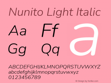 Nunito Light Italic Version 3.601; ttfautohint (v1.8.2.53-6de2)图片样张