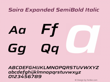 Saira Expanded SemiBold Italic Version 1.100图片样张