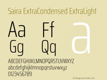 Saira ExtraCondensed ExtraLight Version 1.100 Font Sample