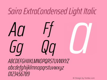 Saira ExtraCondensed Light Italic Version 1.100 Font Sample