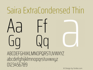 Saira ExtraCondensed Thin Version 1.100 Font Sample