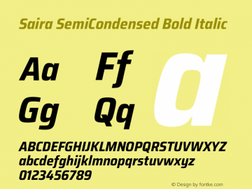 Saira SemiCondensed Bold Italic Version 1.100 Font Sample