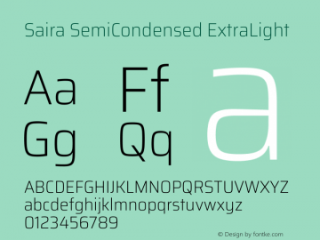 Saira SemiCondensed ExtraLight Version 1.100 Font Sample