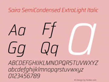 Saira SemiCondensed ExtraLight Italic Version 1.100 Font Sample