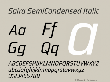 Saira SemiCondensed Italic Version 1.100 Font Sample