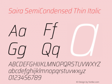 Saira SemiCondensed Thin Italic Version 1.100 Font Sample