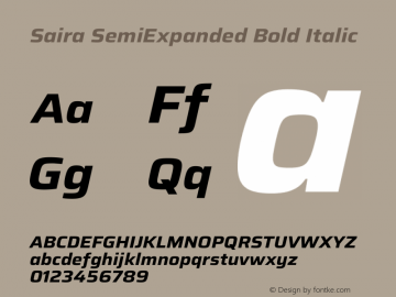 Saira SemiExpanded Bold Italic Version 1.100 Font Sample