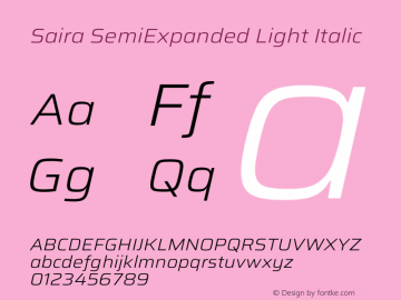 Saira SemiExpanded Light Italic Version 1.100 Font Sample