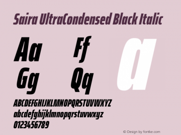 Saira UltraCondensed Black Italic Version 1.100 Font Sample