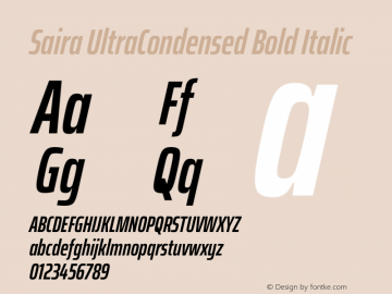 Saira UltraCondensed Bold Italic Version 1.100 Font Sample