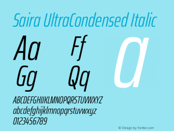 Saira UltraCondensed Italic Version 1.100 Font Sample