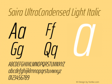 Saira UltraCondensed Light Italic Version 1.100 Font Sample