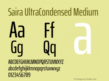 Saira UltraCondensed Medium Version 1.100 Font Sample