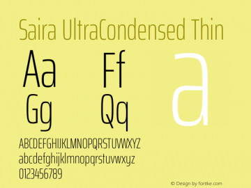 Saira UltraCondensed Thin Version 1.100 Font Sample