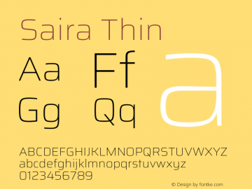 Saira Thin Version 1.100 Font Sample