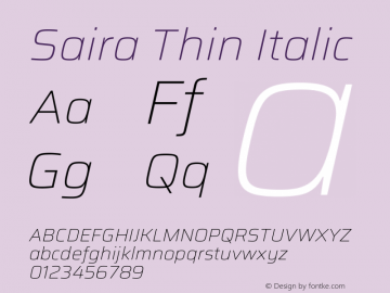 Saira Thin Italic Version 1.100图片样张