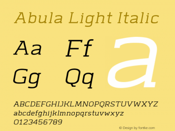 Abula Light Italic 1.000 Font Sample