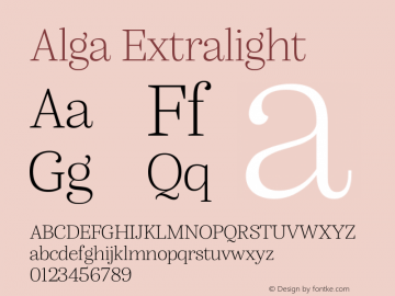 Alga Extralight 2.008 Font Sample