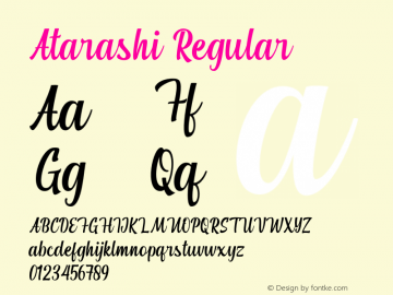 Atarashi Version 1.00;January 5, 2021;FontCreator 13.0.0.2683 64-bit Font Sample