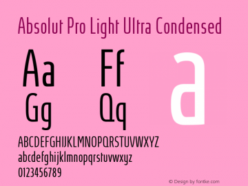 Absolut Pro Light Ultra Condensed 1.011 Font Sample