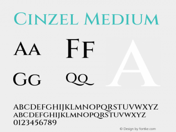 Cinzel Medium Version 1.001;hotconv 1.0.109;makeotfexe 2.5.65596 Font Sample