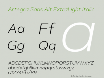 Artegra Sans Alt ExtraLight Italic 1.006 Font Sample