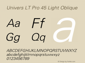 UniversLTPro-45LightOblique Version 2.000 Build 1000 Font Sample