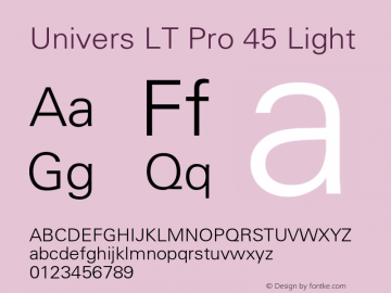 Univers LT Pro 45 Light Version 1.00 Build 1000 Font Sample