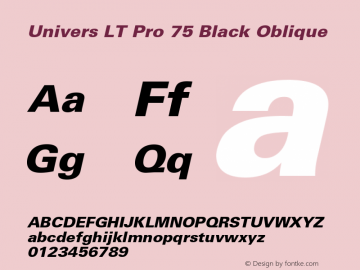 Univers LT Pro 55 Bold Italic Version 1.00 Build 1000 Font Sample