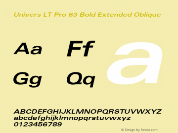 Univers LT Pro 53 Extended Bold Italic Version 1.00 Build 1000 Font Sample