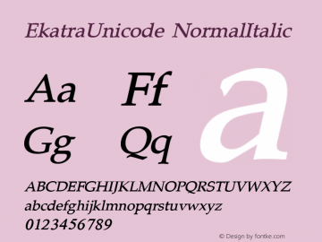 EkatraUnicode NormalItalic Version 1 29/1/2014 Font Sample