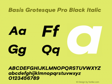 Basis Grotesque Pro Black Italic Version 3.001 Font Sample