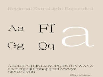 Regional ExtraLight Expanded Version 1.000 Font Sample