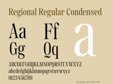 Regional Regular Condensed Version 1.000 Font Sample